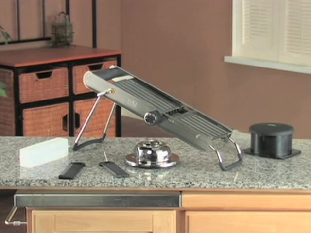 Pro Stainless Steel Mandoline Slicer with BONUS Food Pusher / Receptacle - image 10 from the video